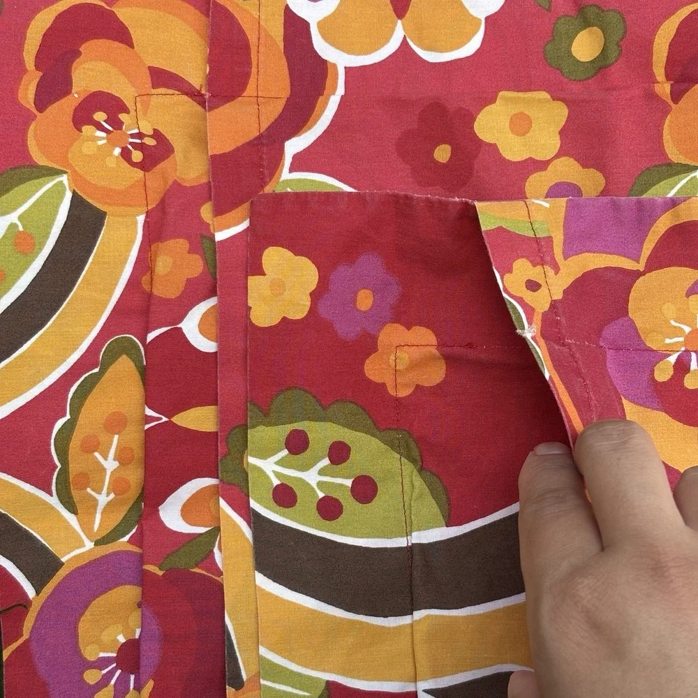 Pottery‎ Barn King Duvet Cover Two Shams Red Floral Retro Mod Cotton Reversible